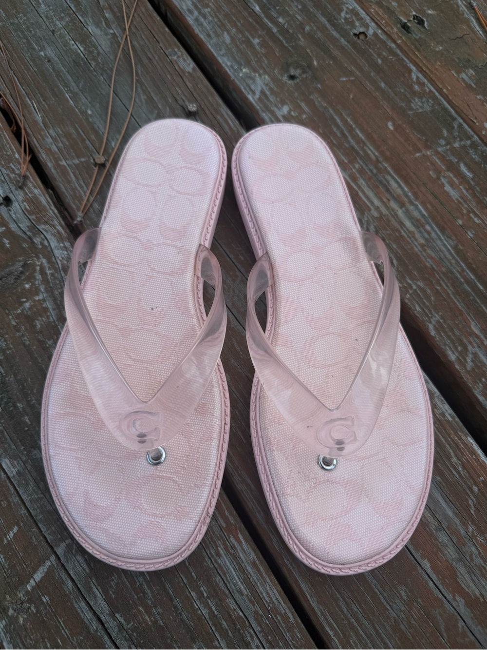 Coach Womenโs Pink Jelly Flip Flops